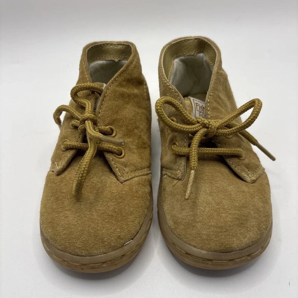 Vtg Fisher-Price Infant Toddler Tan Lace Up Chukka Suede Boots Booties Size 5